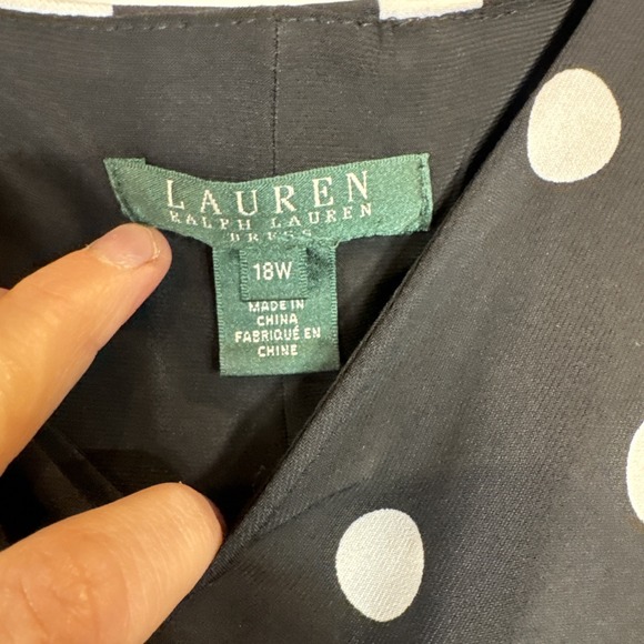 Lauren Ralph Lauren Polka Dot Ruched Knotted Cap Sleeves Dress Black White Sz 18 - Picture 2 of 8